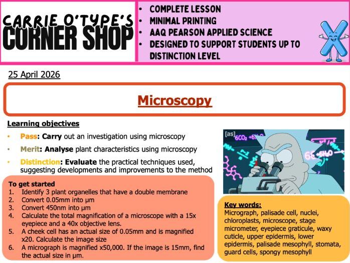 4B: Microscopy - AAQ Pearson Applied Science