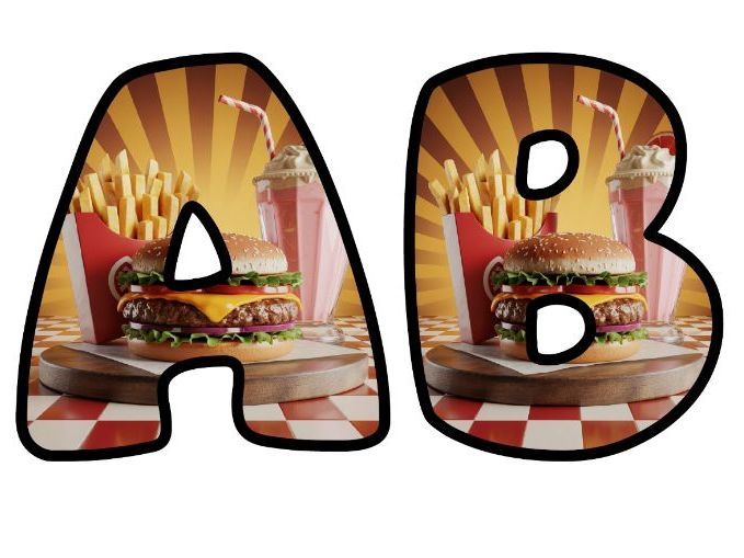 Unhealthy Food Snacks Lettering Set for Classroom Display | Upper & Lowercase, 0-9 and Signs