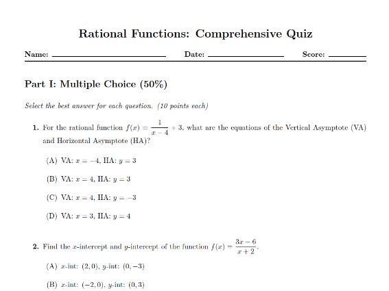 Rational Function Quiz