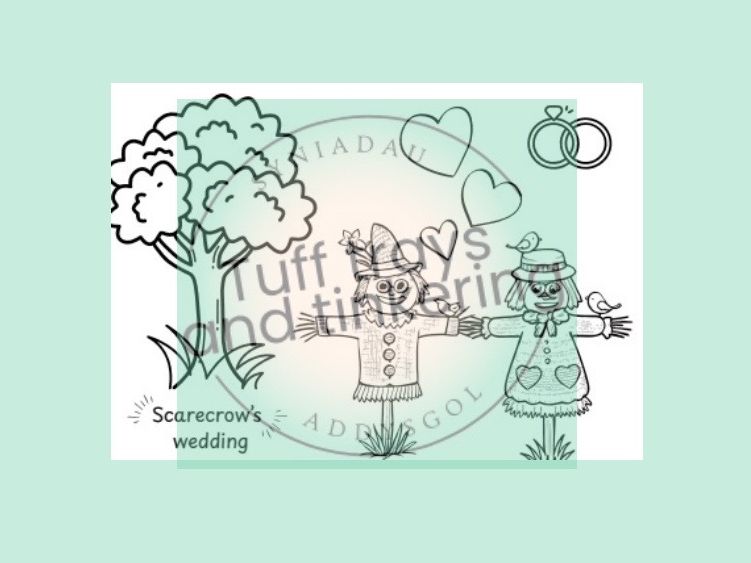 scarecrows wedding colouring in page nursery eyfs topic curriculum for wales early years