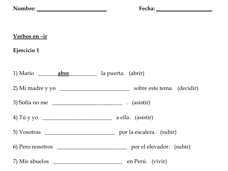 Verbos en -IR Presente (regulares e irregulares) | Spanish Verbs -IR Worksheets