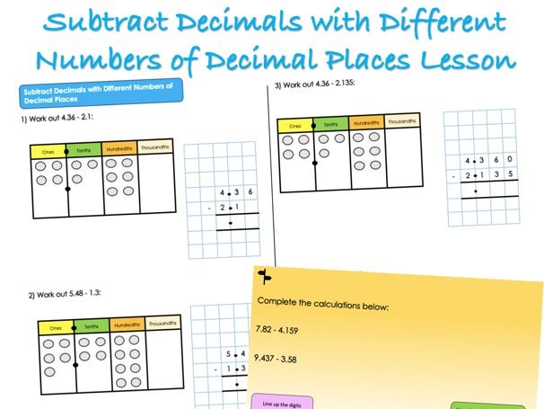 Year 5 Decimals - Subtract Decimals with Different Numbers of Decimal Places Lesson