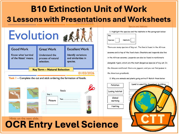 OCR Entry Level Science - B10 Extinction - 3 Lessons