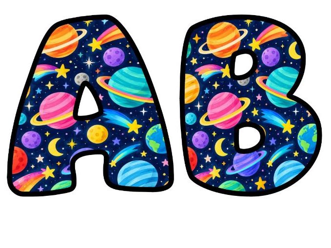 Planets and Shooting Stars Bubble Letters | Space Topic Bulletin Board Letters