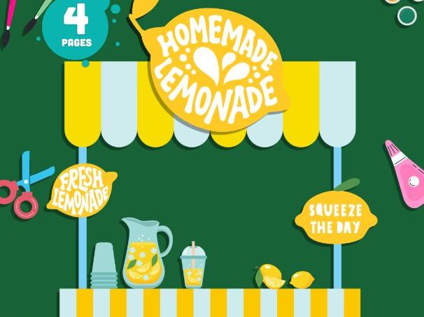 Lemonade Stand Craft, Summer Activity, Cut and Paste Printable