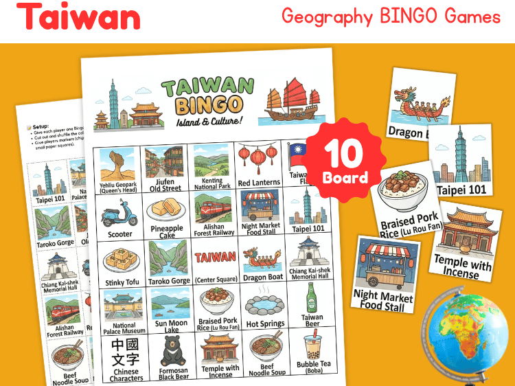 Taiwan Geography Bingo | Culture, Landmarks & Food Game