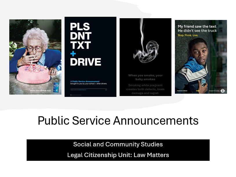 Social and Community Studies – Legal Citizenship – Creating a public service announcement poster
