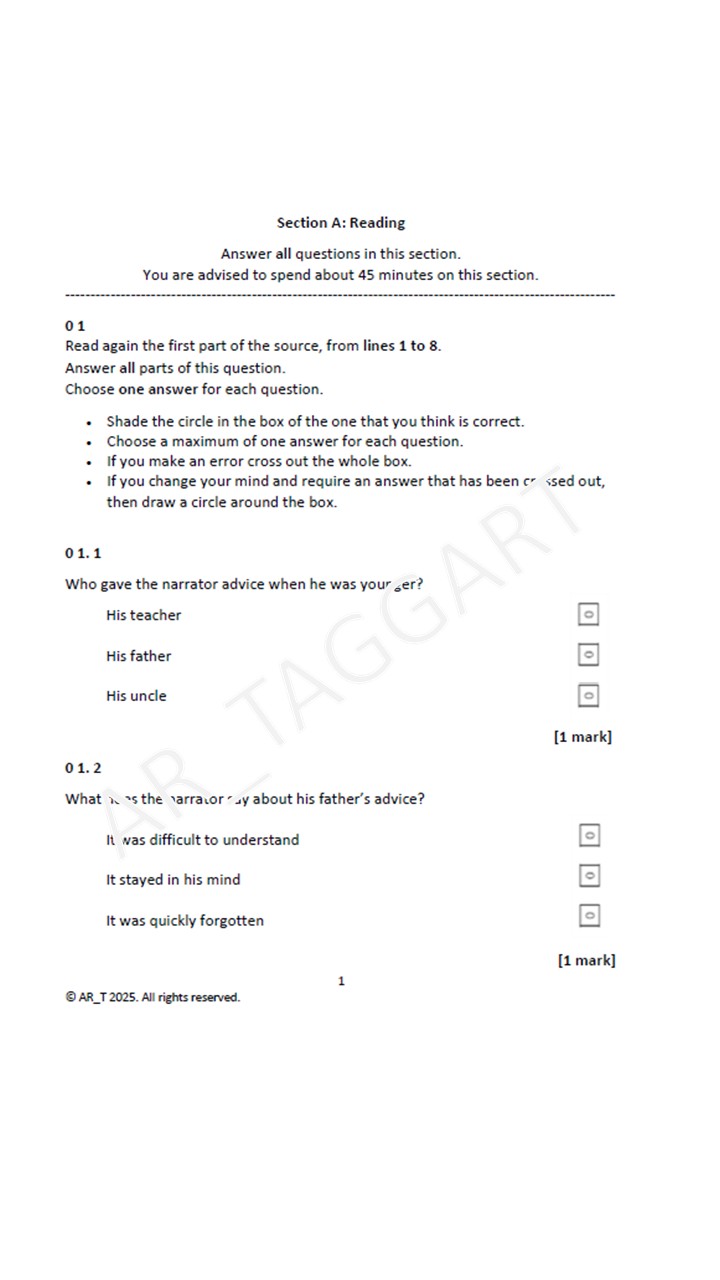 One AQA 2026 GCSE English Language Paper 1 Mock | Q5 Tasks (Gat ...