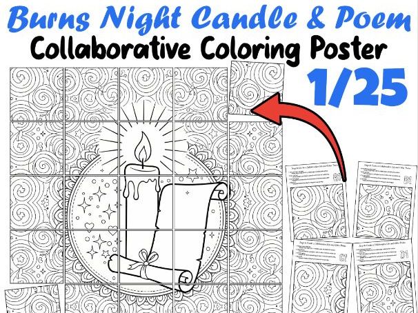Burns Night Candle & Poem Collaborative Coloring Poster | Scottish Poetry Art