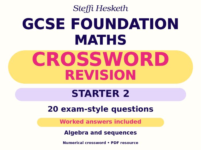 GCSE Foundation Maths Crossword Revision Starter 2