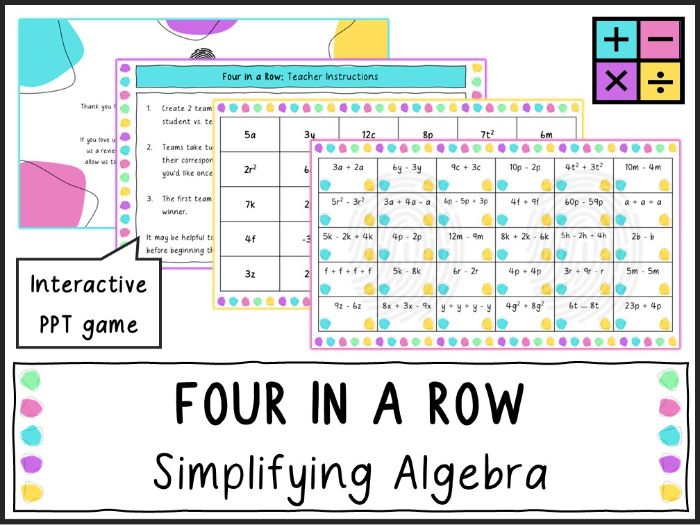 Simplifying Algebra - Four in a Row Game (KS3/KS4)