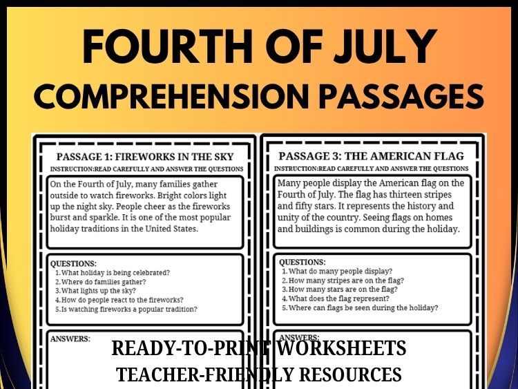 Fourth of July Reading Comprehension – 20 Passages & Questions