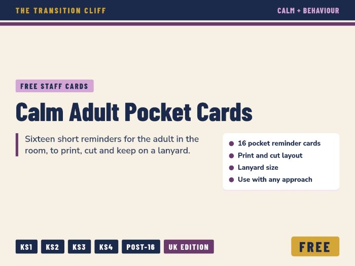 FREE Calm Adult Pocket Cards: 16 Reminders for Staying Calm in Hard Moments (SEND Staff)