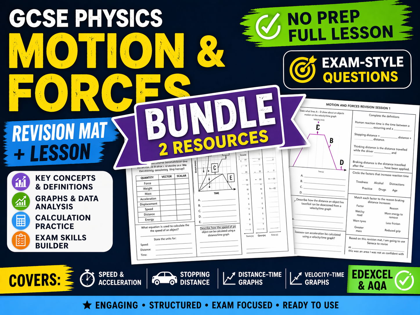 GCSE Physics Motion and Forces Revision Mat + Lesson BUNDLE