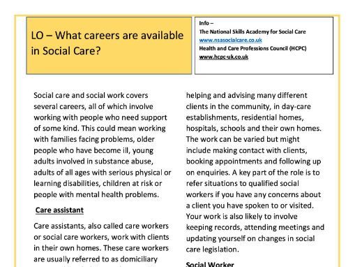 What careers are available in Social Care?