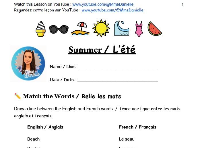 Summer - Bilingual - French-English (Mme Danielle)