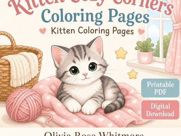 Kitten Cozy Corners Coloring Pages | Kitten Coloring Pages | Printable PDF | Digital Download