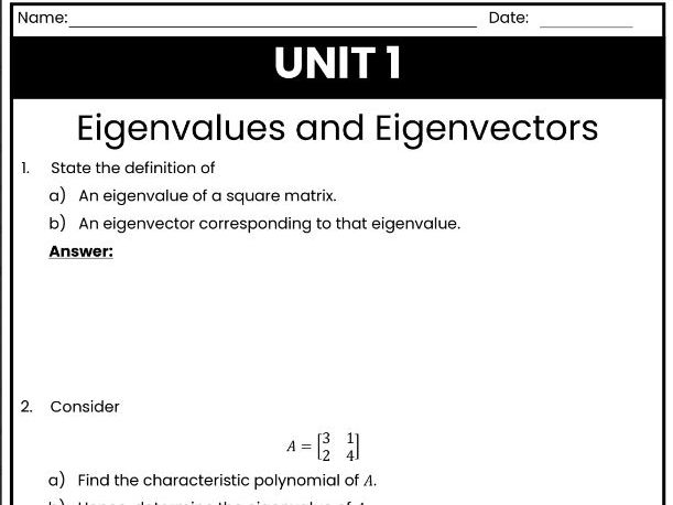 IB Math AI Worksheet AHL 1.15 - Eigenvalues and Eigenvectors