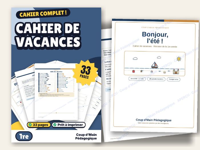 French Summer Review Packet Grade 1 Reading Math | Cahier de vacances 1re année