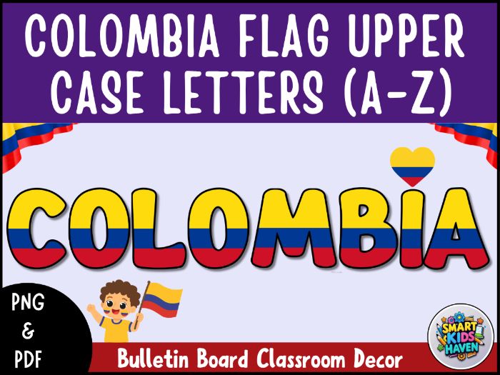 Colombia Flag Bulletin Board Letters Uppercase Alphabet A-Z Classroom Decor.