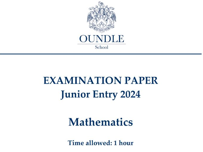 Oundle School Mathematics Entrance Exam Questions and answers 2024