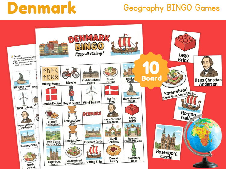 Denmark Geography Bingo Game | Country Study Printable