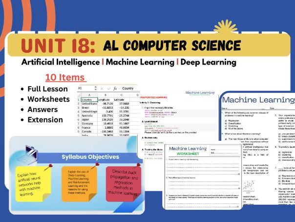 Artificial Intelligence AI, ML, DL Lesson Bundle CAIE A level Computer Science Unit 18