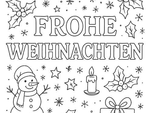 Frohe Weihnachten German Happy Christmas Coloring Sheet