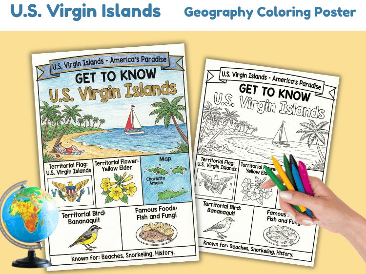 U.S. Virgin Islands Geography Coloring Poster | Territory Facts