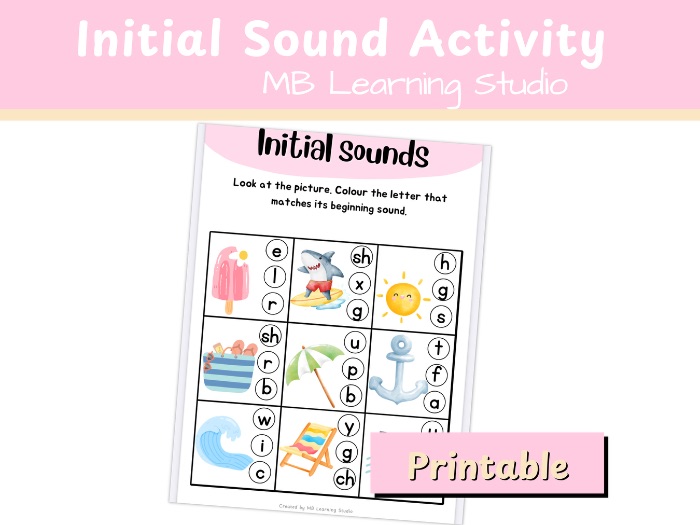 Summer Beach Initial Sounds Activity