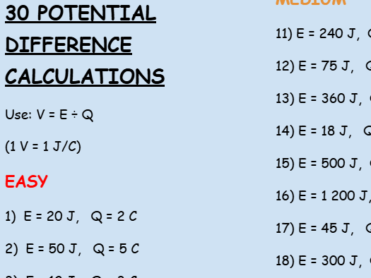 Potential difference calculation