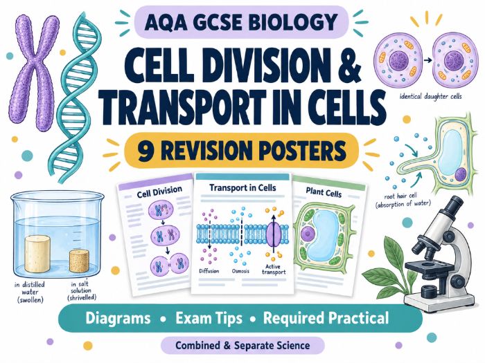AQA GCSE Biology: Cell Division & Transport in Cells | 9 Illustrated Revision Posters