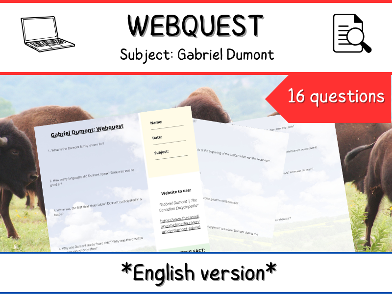 Gabriel Dumont Webquest **en français**- Canadian and Indigenous History - PDF