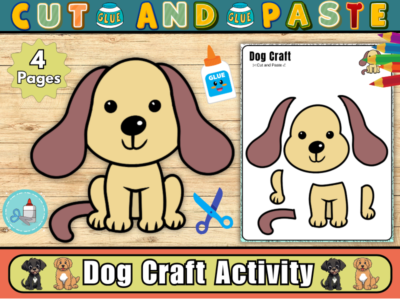 Dog Craft Activity – Printable Cut and Paste Animal Craft for Kids | Pet Animal Activity