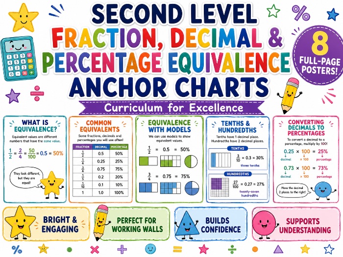 Fraction, Decimal and Percentage Equivalence KS2/Second Level Anchor Charts