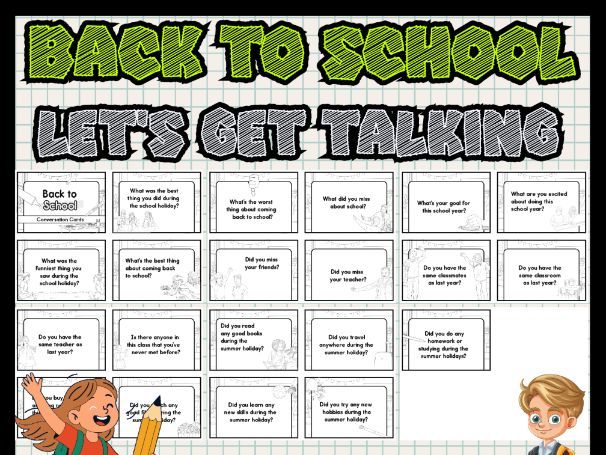 BW - Back to School Conversation Cards – Icebreakers for Speaking & Listening