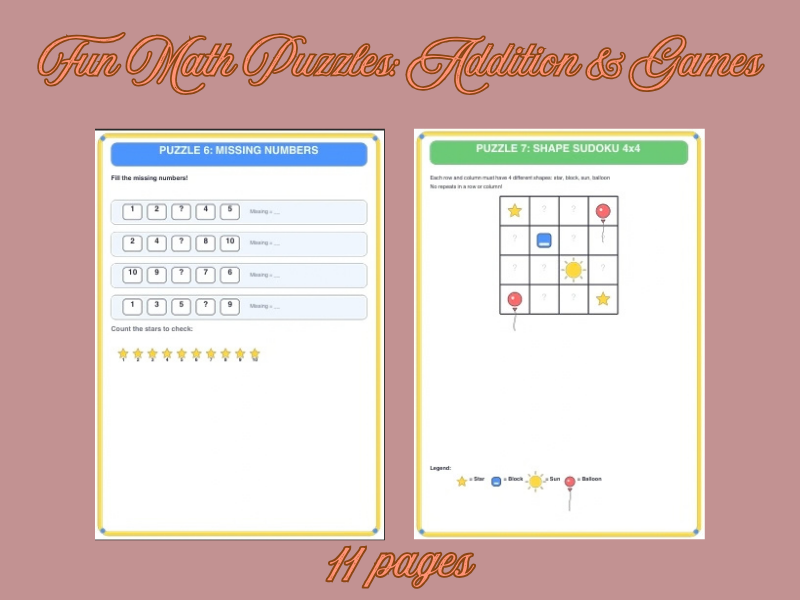 Fun Math Puzzles: Addition & Games
