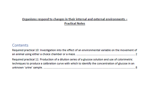 AQA A-Level Biology - Organisms Respond to Changes in Internal and External Environments Practical