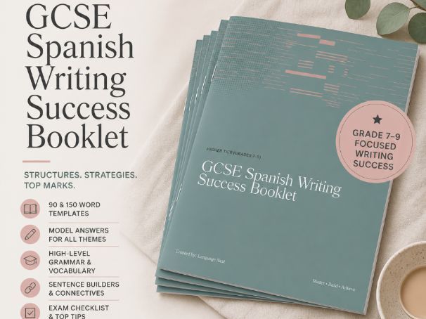 GCSE Spanish Writing Booklet (Grades 7–9) | 90 & 150 Word Templates, Model Answers & Structures
