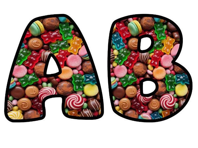 Candy Food Unhealthy Classroom Display | Lettering Set | Upper & Lowercase, 0-9 and Signs