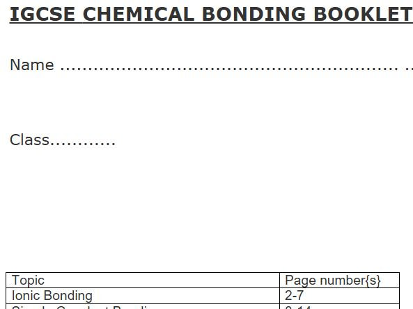 Chemical Bonding Booklet  IGCSE Chemistry [Edexcel  9-1}