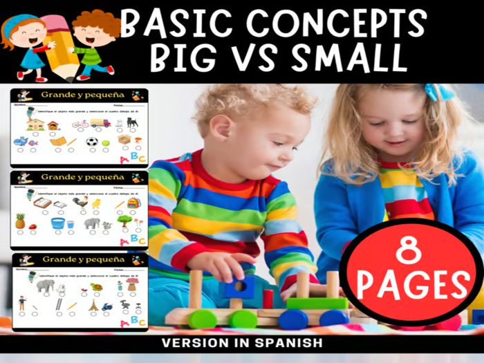 Basic Concepts : Big vs Small for early learners. Printable & digital Cards