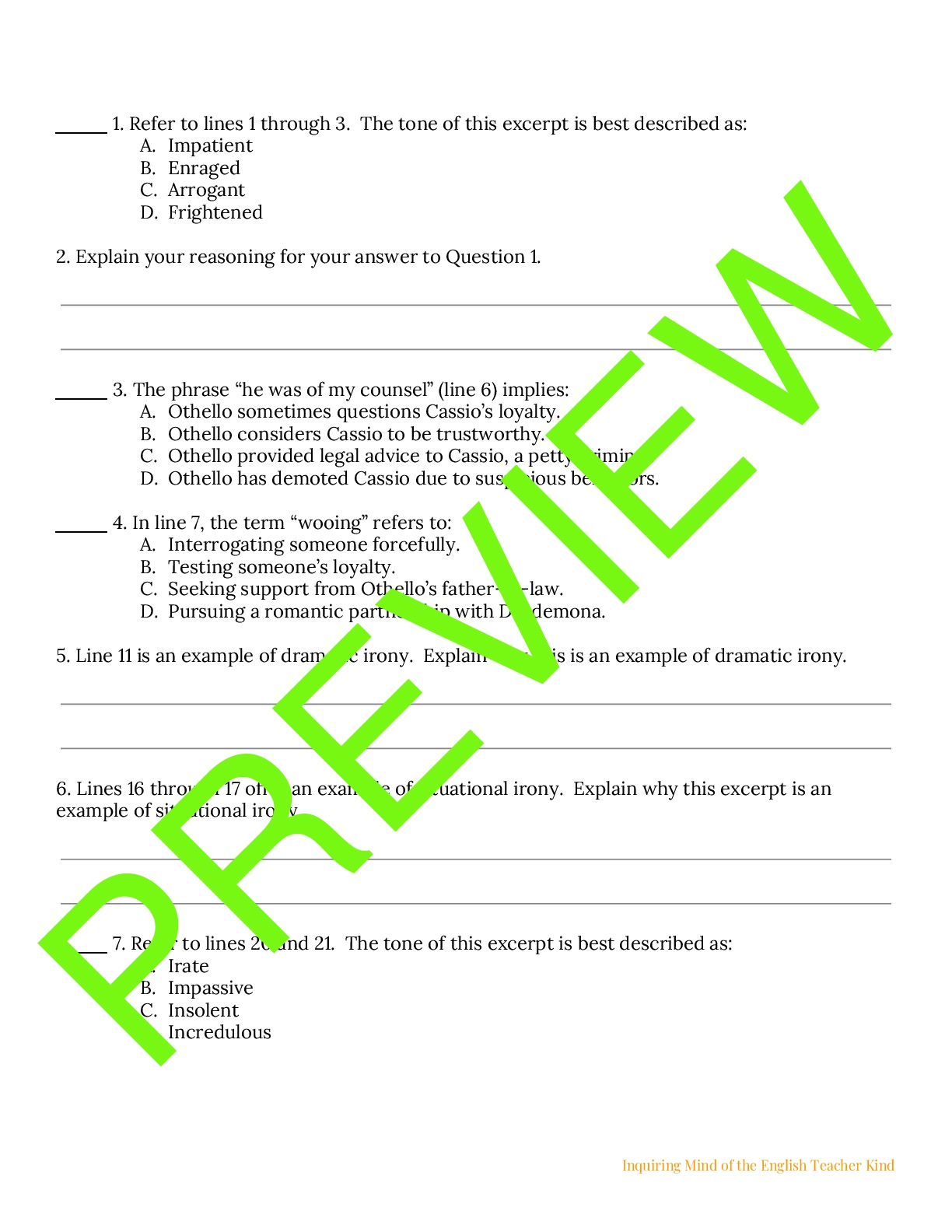 Othello Close Reading Worksheet Act 3 Scene 3 Teaching Resources Othello Close Reading Worksheet Act 3 Scene 3 Teaching Resources