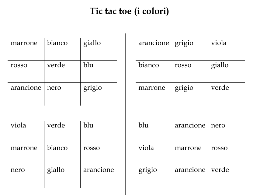Tic Tac Toe Italian Colours Worksheet | I Colori