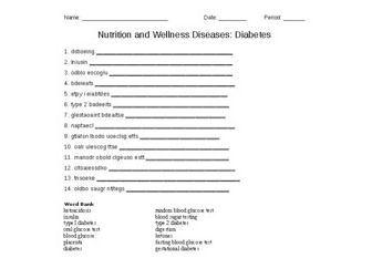 Nutrition: Diabetes Word Scramble | Teaching Resources