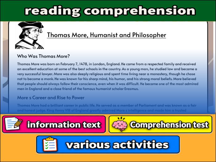 Thomas More, Humanist and Philosopher- Reading Comprehension, Worksheet & Activities
