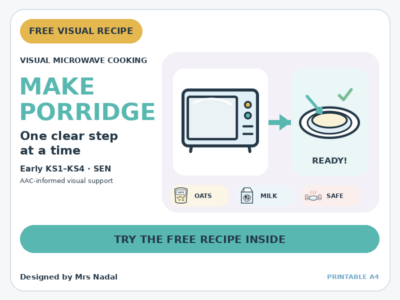 FREE SEN Visual Recipe – Microwave Porridge | SEND Life Skills & Cooking Independence