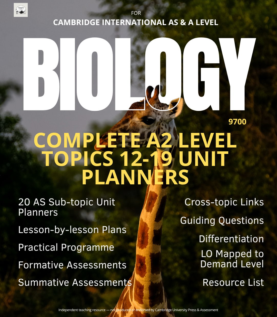 CAIE AS & A Level Biology 9700: Complete A2 Year (Topics 12–19), 20 Editable Unit Planners