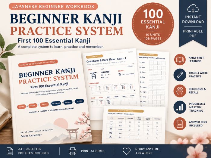 Beginner Japanese Kanji Practice Workbook