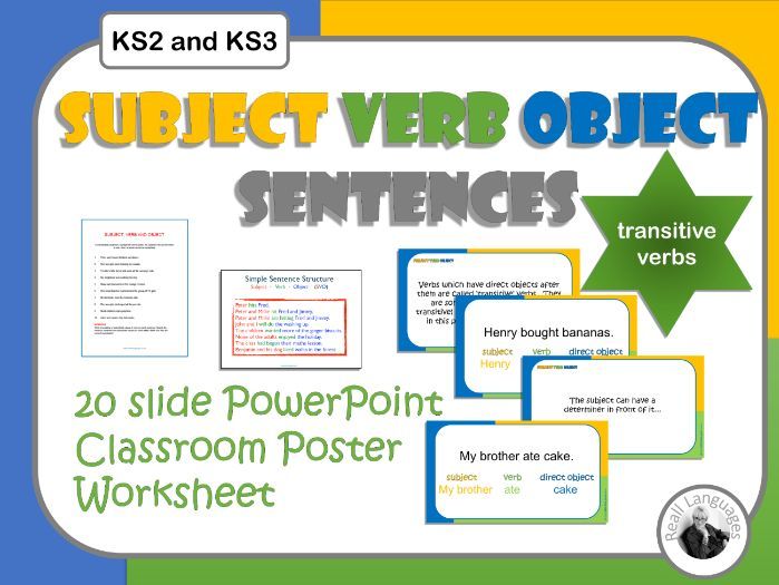 English Subject - Verb - Object: 20 slide PowerPoint presentation  plus worksheet with answers.